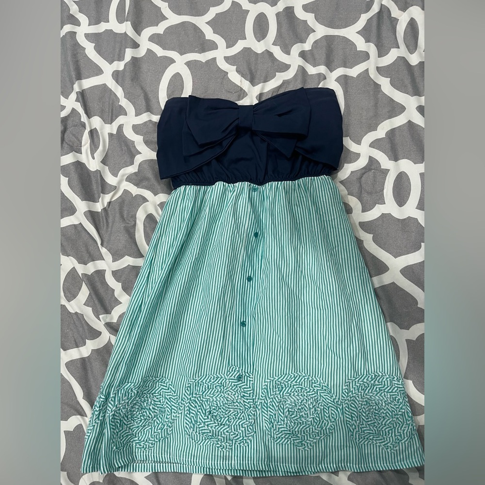 Judith March blue with bow front tube top dress women's medium